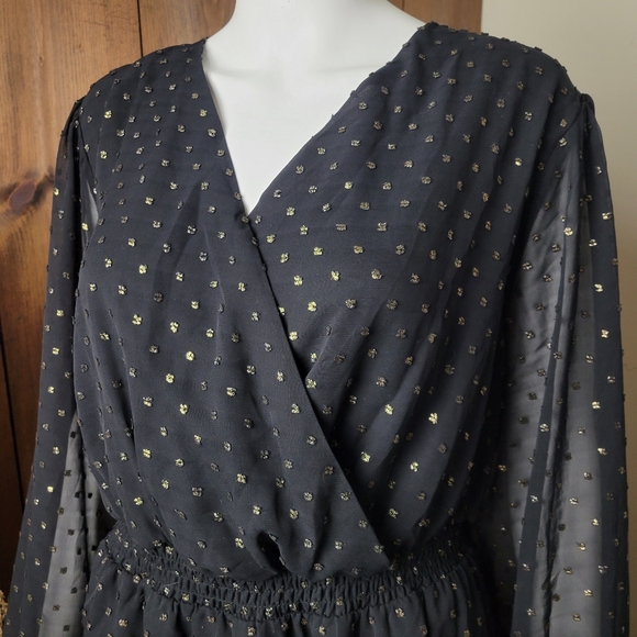 NWT Lane Bryant Peplum V-Neck Blouse Black with Gold Polka Dots - Picture 4 of 11